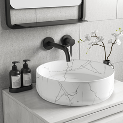 Bild von Marble Effect White Round Countertop Basin 390mm – Lorano