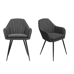 Bild von Set of 2 Grey Faux Leather Dining Tub Chairs with Black Legs – Logan