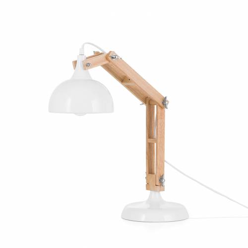 Bild von Beliani Desk Lamp White Light Wood Swing Adjustable Arm Metal Shade Table Light